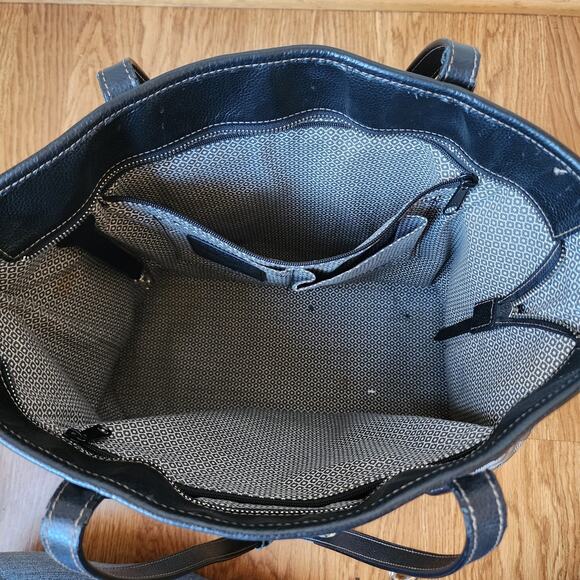 Brighton Roomey Black Leather & Saffian Interlok Tote Canvas Large Shoulder Bag - Picture 7 of 11